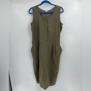Eileen Fisher Green Linen Pocket Maxi Organic Cotton Dress Size Medium